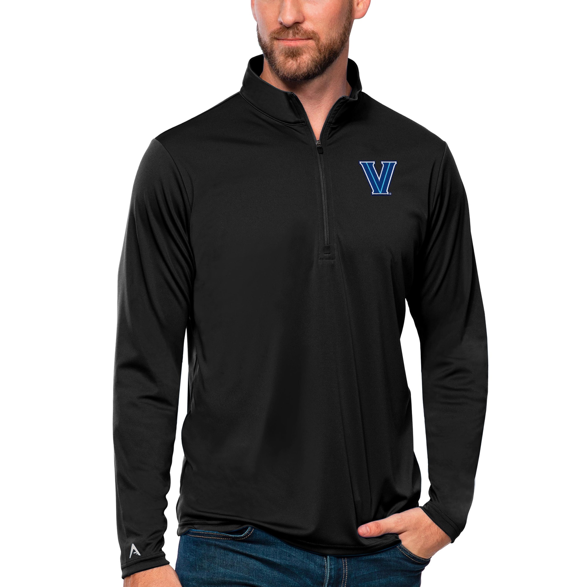 Men's Antigua Black Villanova Wildcats Tribute Quarter-Zip Top